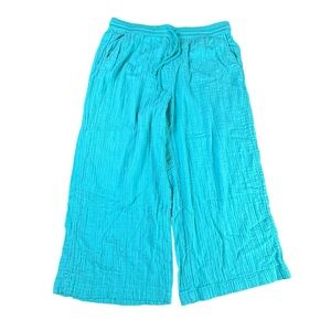 LOFT Outlet Teal Gauze Cotton Wide Leg Lounge Pants Elastic Waist Pockets Large
